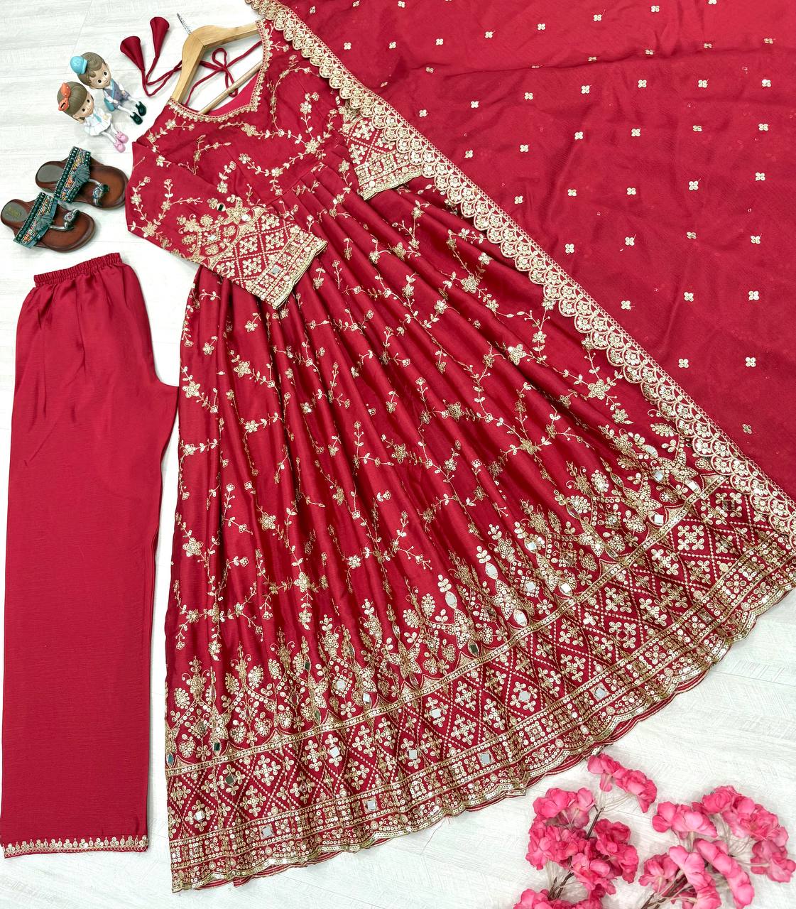 Havy Chinon Silk With Embroidery Sequins Work Gown
