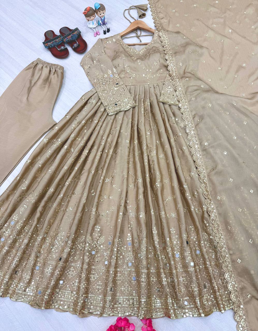 Havy Chinon Silk With Embroidery Sequins Work Gown