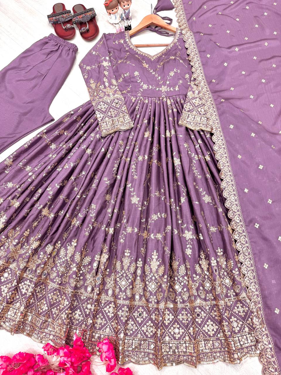 Havy Chinon Silk With Embroidery Sequins Work Gown