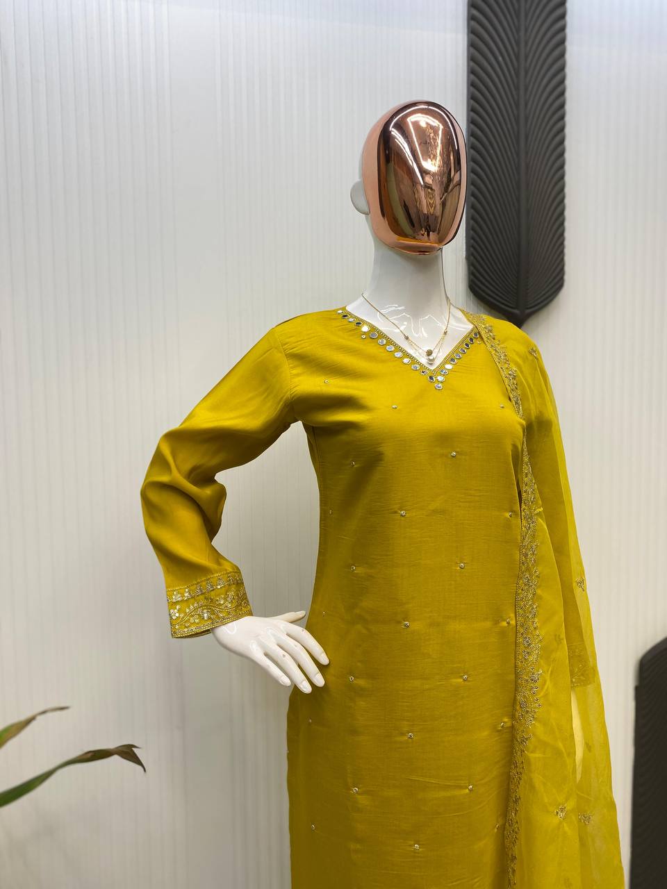 Roman Silk With Sequence Embeoidery Work Top Pent