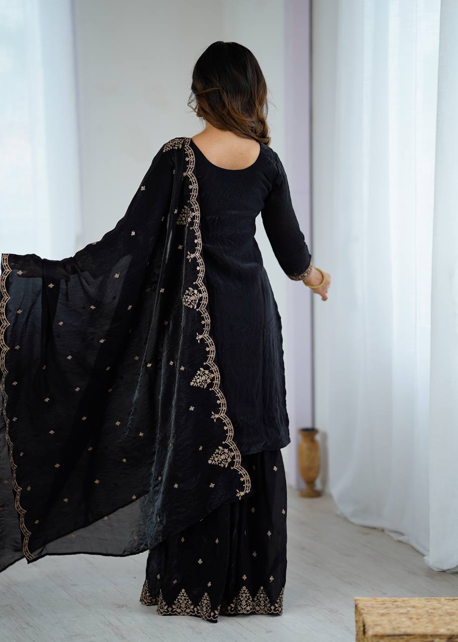 Black Color Heavy Pure Soft Embroidery Work Kediya Kurti
