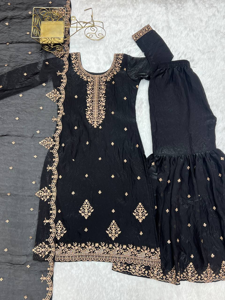 Black Color Heavy Pure Soft Embroidery Work Kediya Kurti