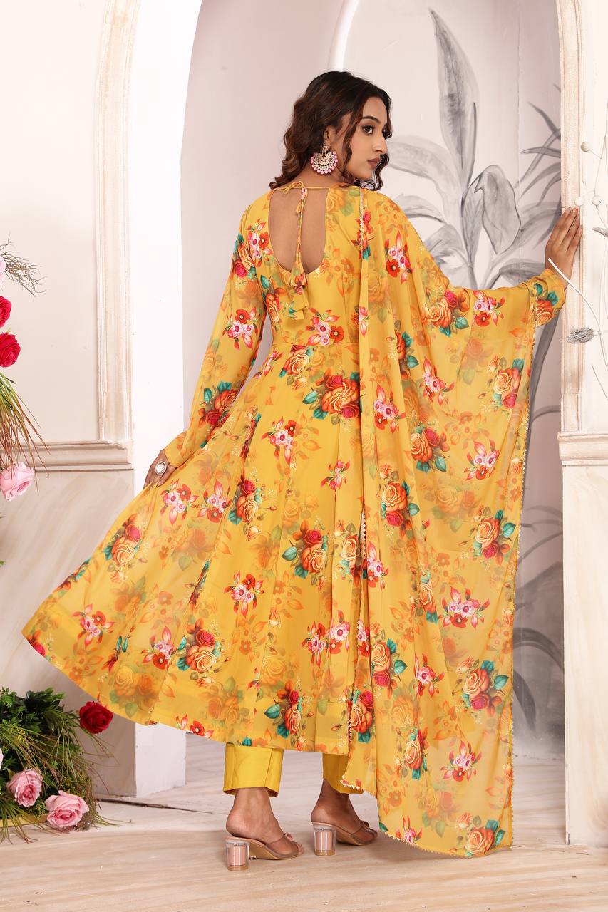 Heavy Faux Georgette Froral Printed Work Anarkali