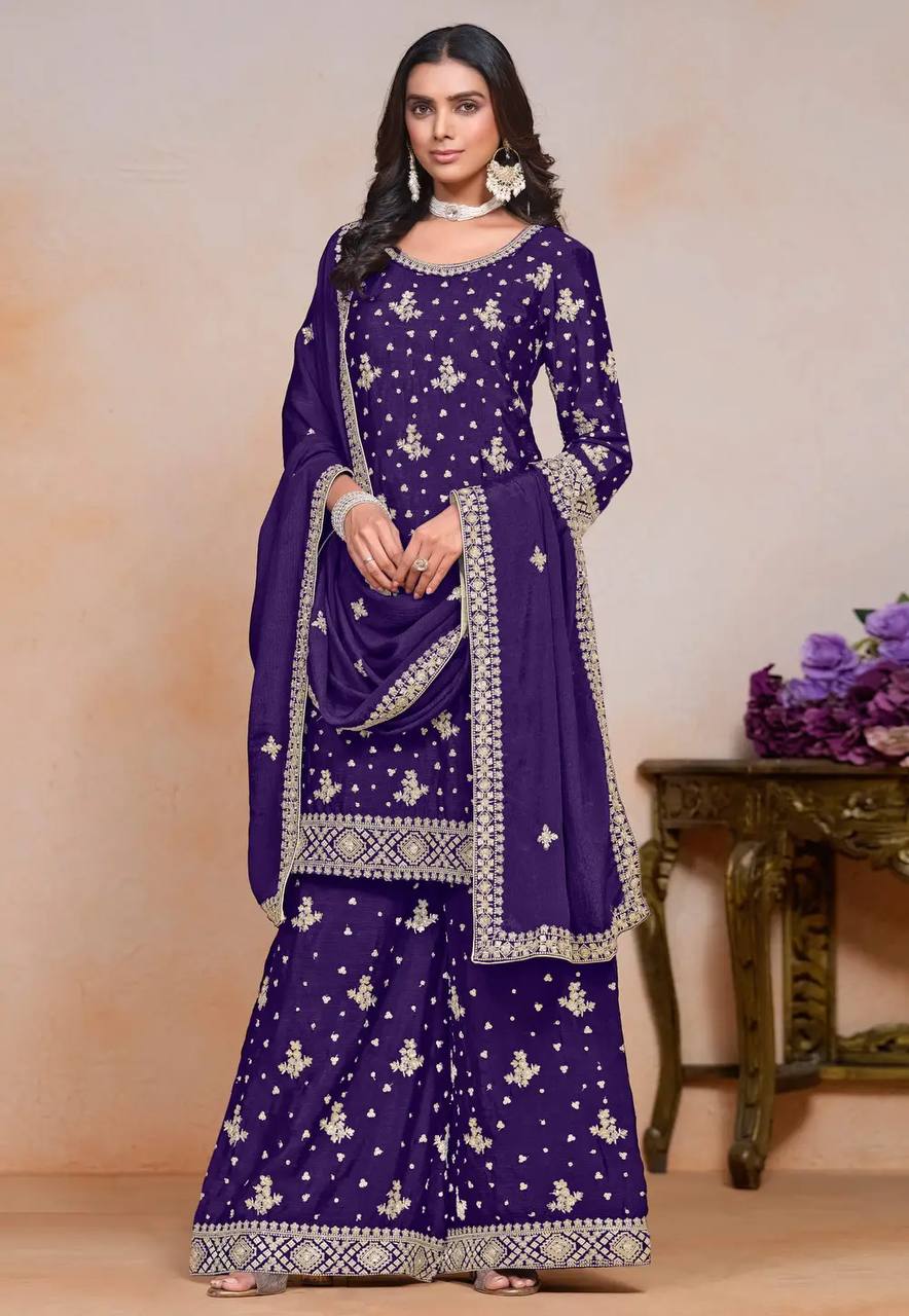 Chinon With Embroidery Sequence Design Work suit and sarara