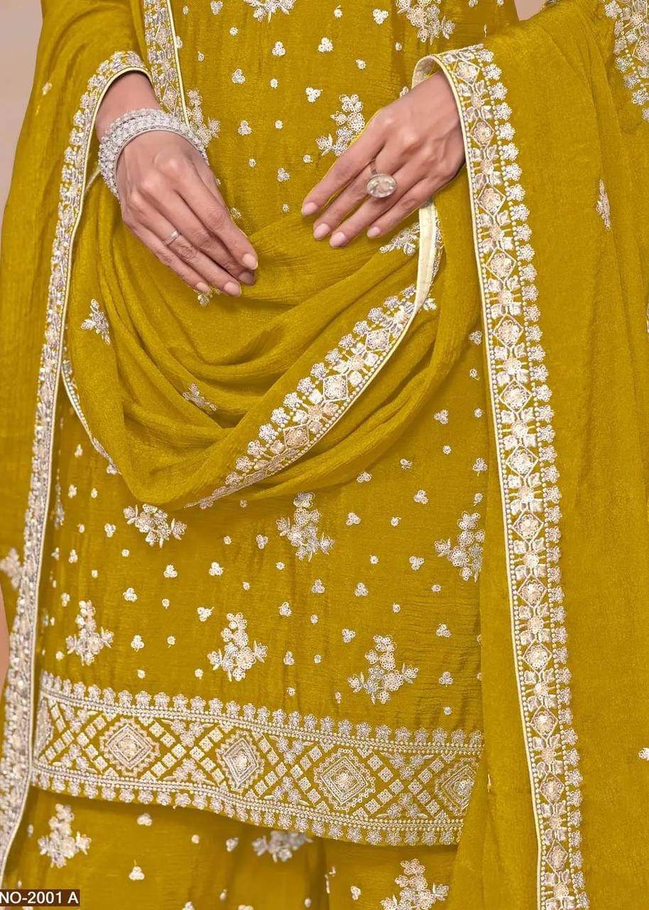 Chinon With Embroidery Sequence Design Work suit and sarara