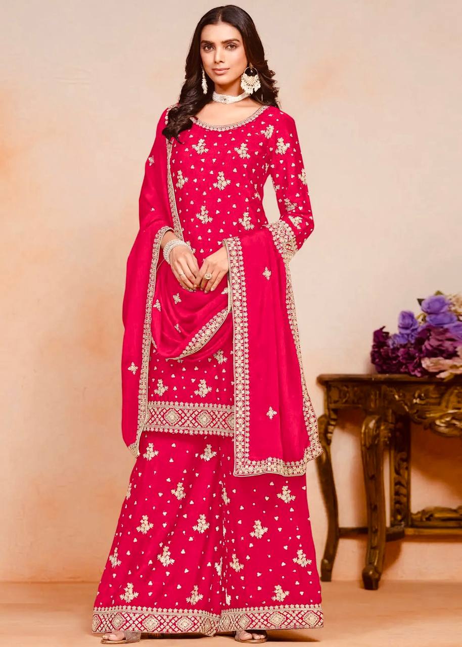 Chinon With Embroidery Sequence Design Work suit and sarara