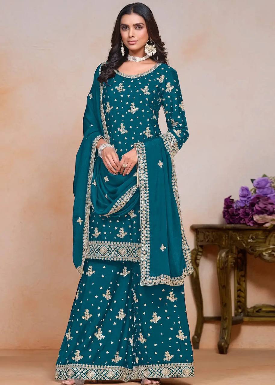 Chinon With Embroidery Sequence Design Work suit and sarara