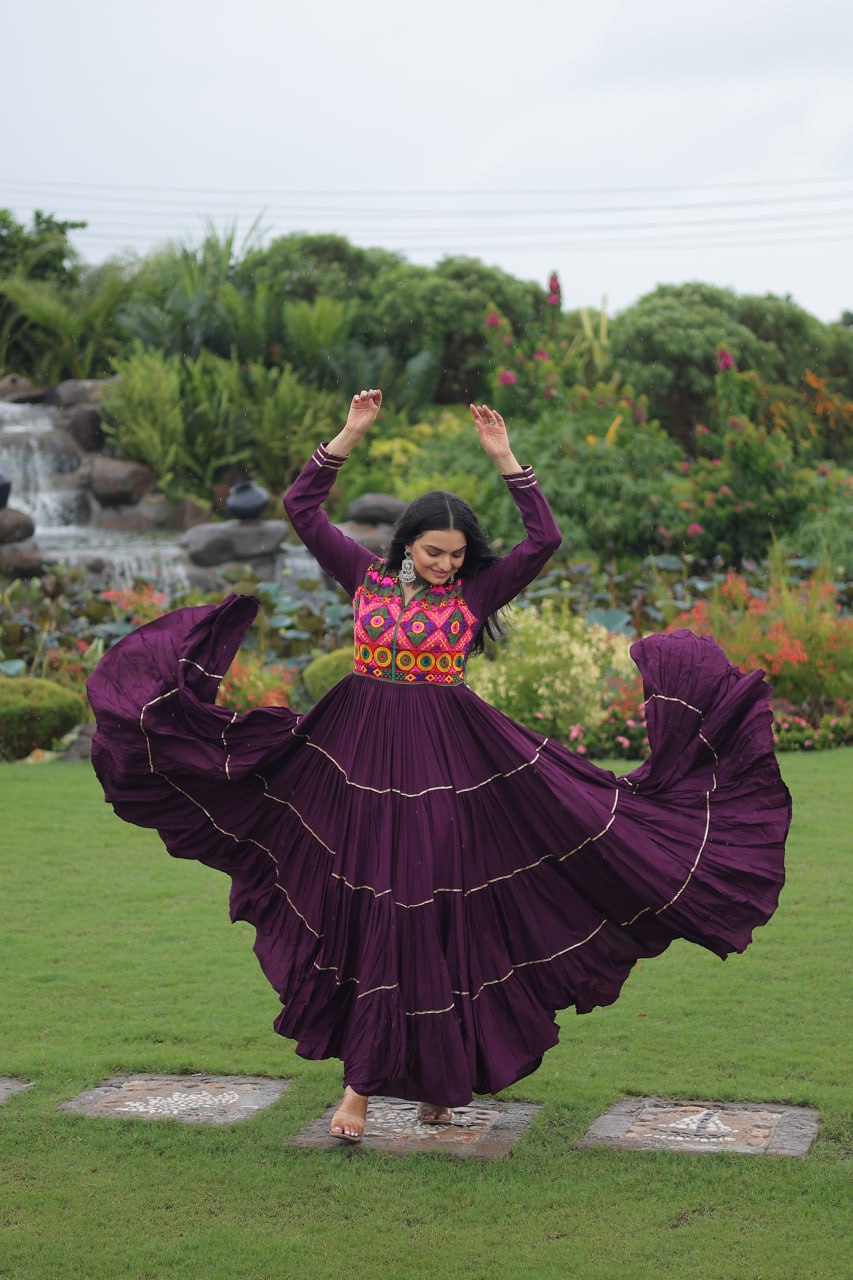 Reyon Fabric Kutchi Gamthi Embroidery Work Gown