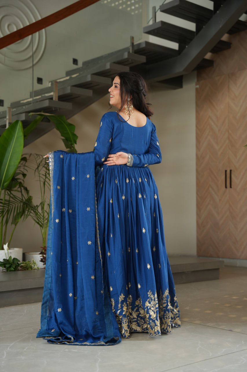 Chinon Embroidery Zari Sequence Work Gown