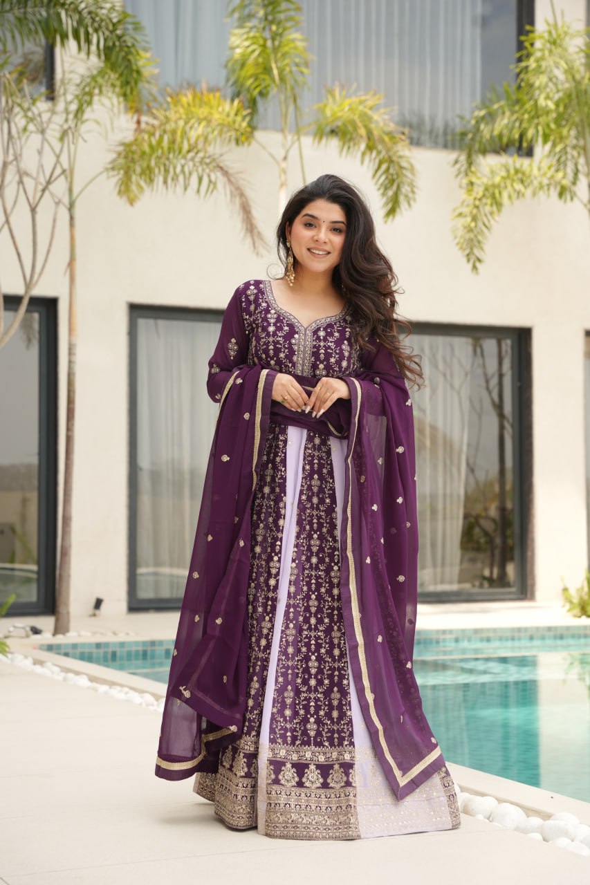 Faux Bloomng Zari & Sequins Embroidery Work Gown