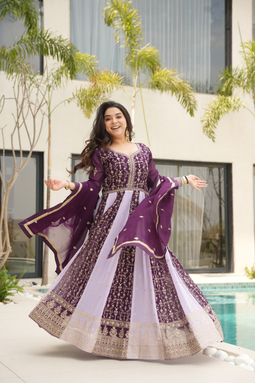 Faux Bloomng Zari & Sequins Embroidery Work Gown