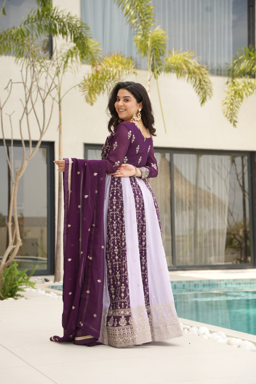Faux Bloomng Zari & Sequins Embroidery Work Gown