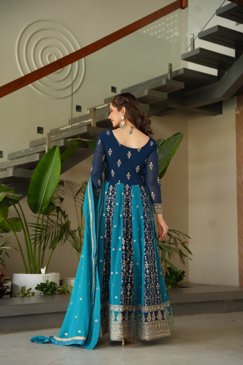 Faux Bloomng Zari & Sequins Embroidery Work Gown