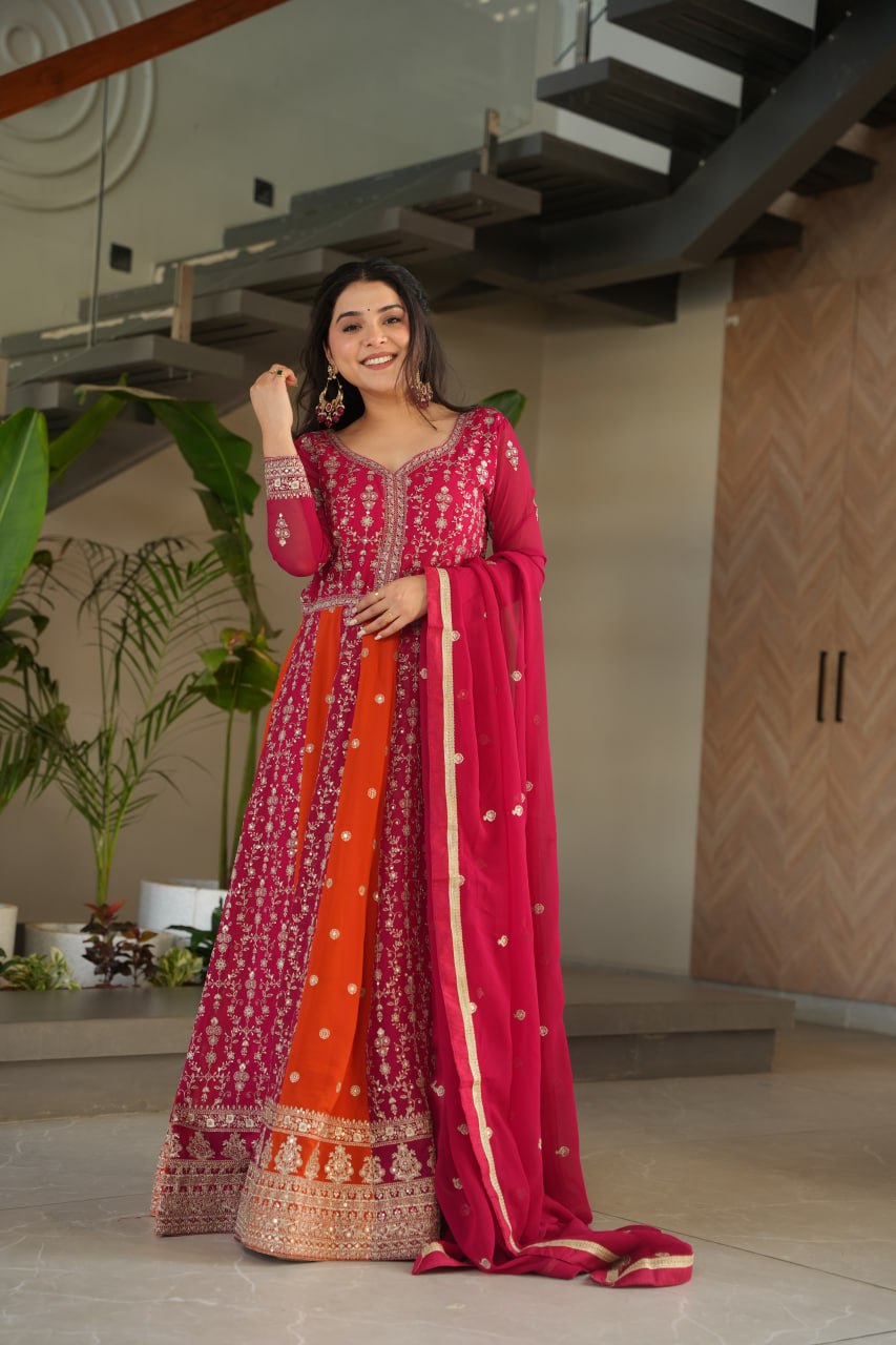 Faux Bloomng Zari & Sequins Embroidery Work Gown