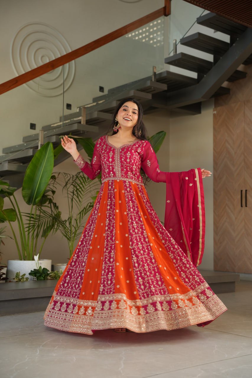 Faux Bloomng Zari & Sequins Embroidery Work Gown