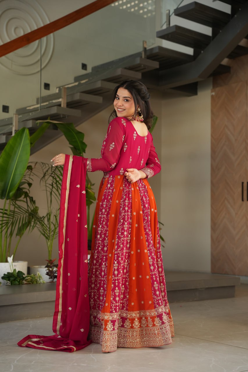 Faux Bloomng Zari & Sequins Embroidery Work Gown